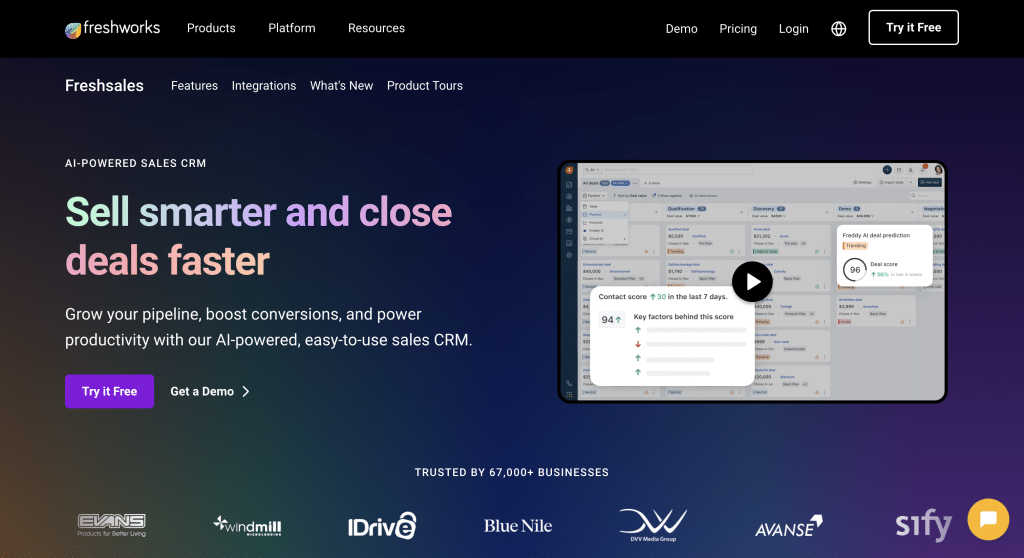 Freshsales landing page overview